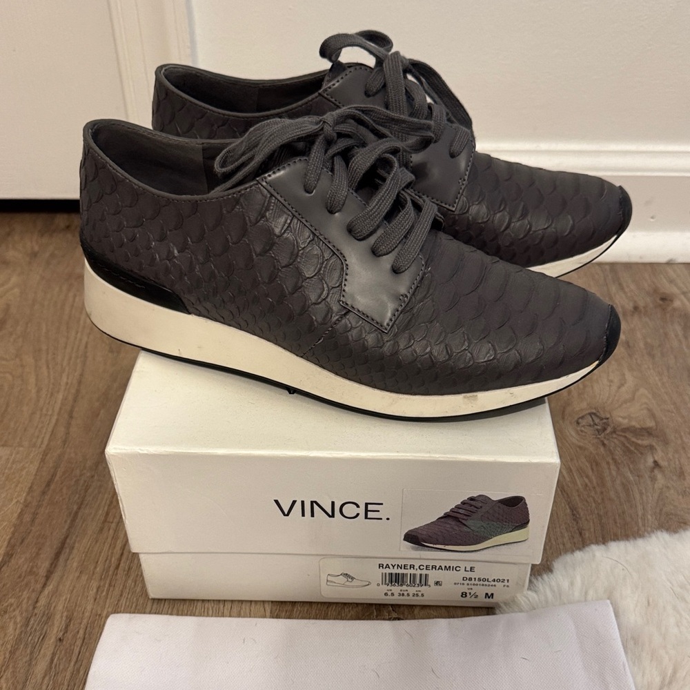 Vince Rayner Croc Alligator Textured Lace-Up Sneakers